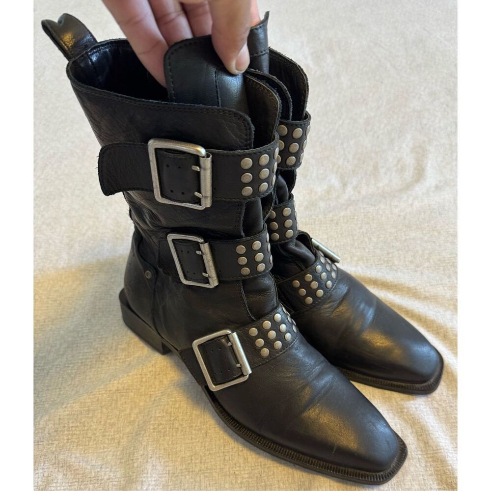 John Fluevog Size 10.5 Moxie Magoo Deringer Mid-Calf Boot With Buckles Used